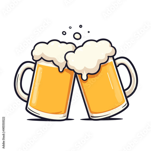 Cartoon Beer Mugs Toasting with Frothy Heads