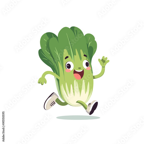 Cartoon Bok Choy Character Running in Sneakers