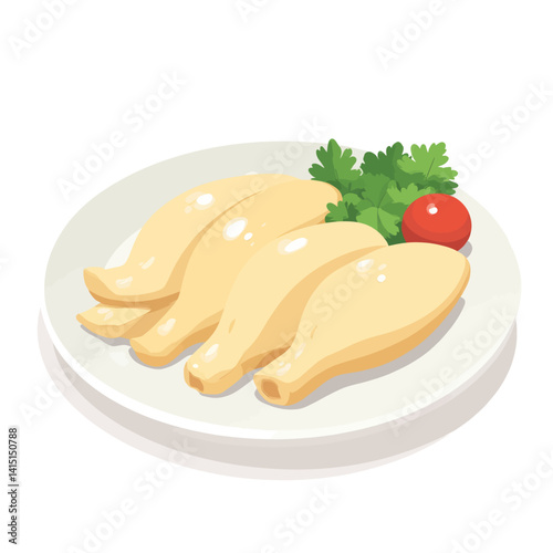 Cartoon Chicken Drumsticks with Tomato and Parsley on Plate
