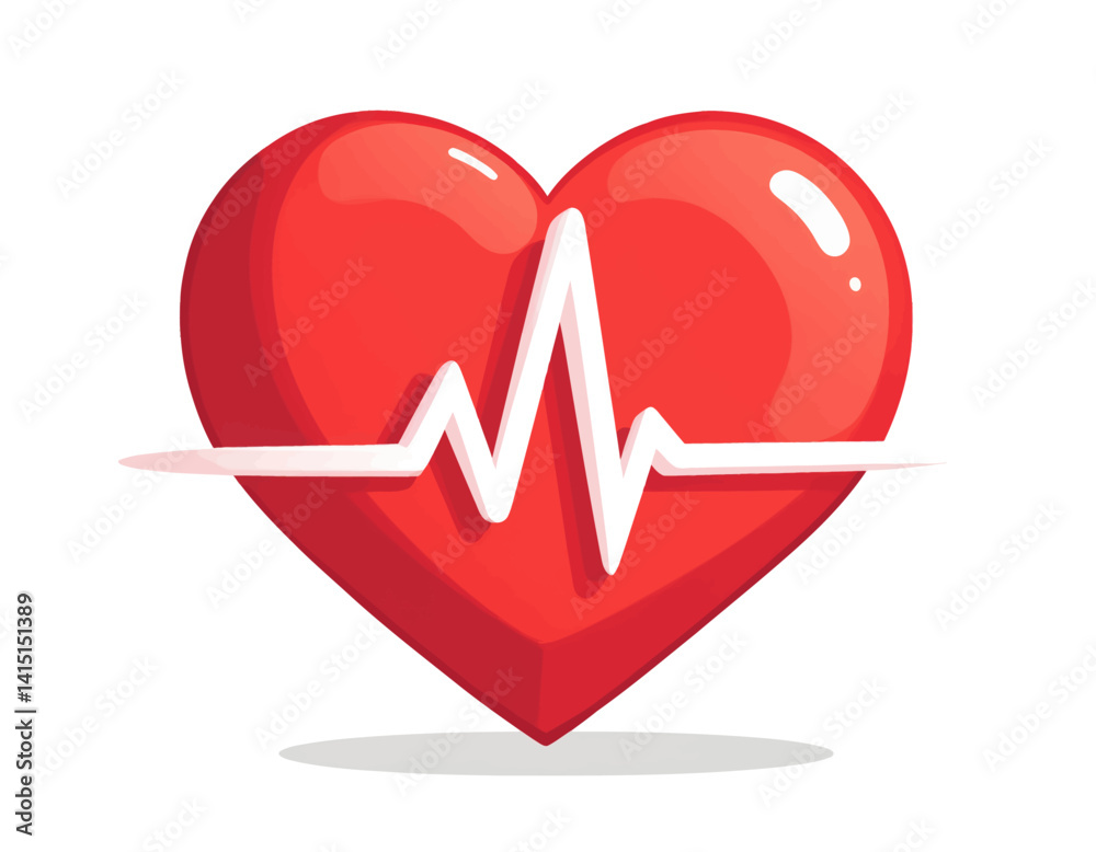 Cartoon Red Heart with White Heartbeat Line Cartoon Red Heart with White Heartbeat Line