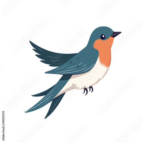 Cartoon swallow bird with blue and orange plumage