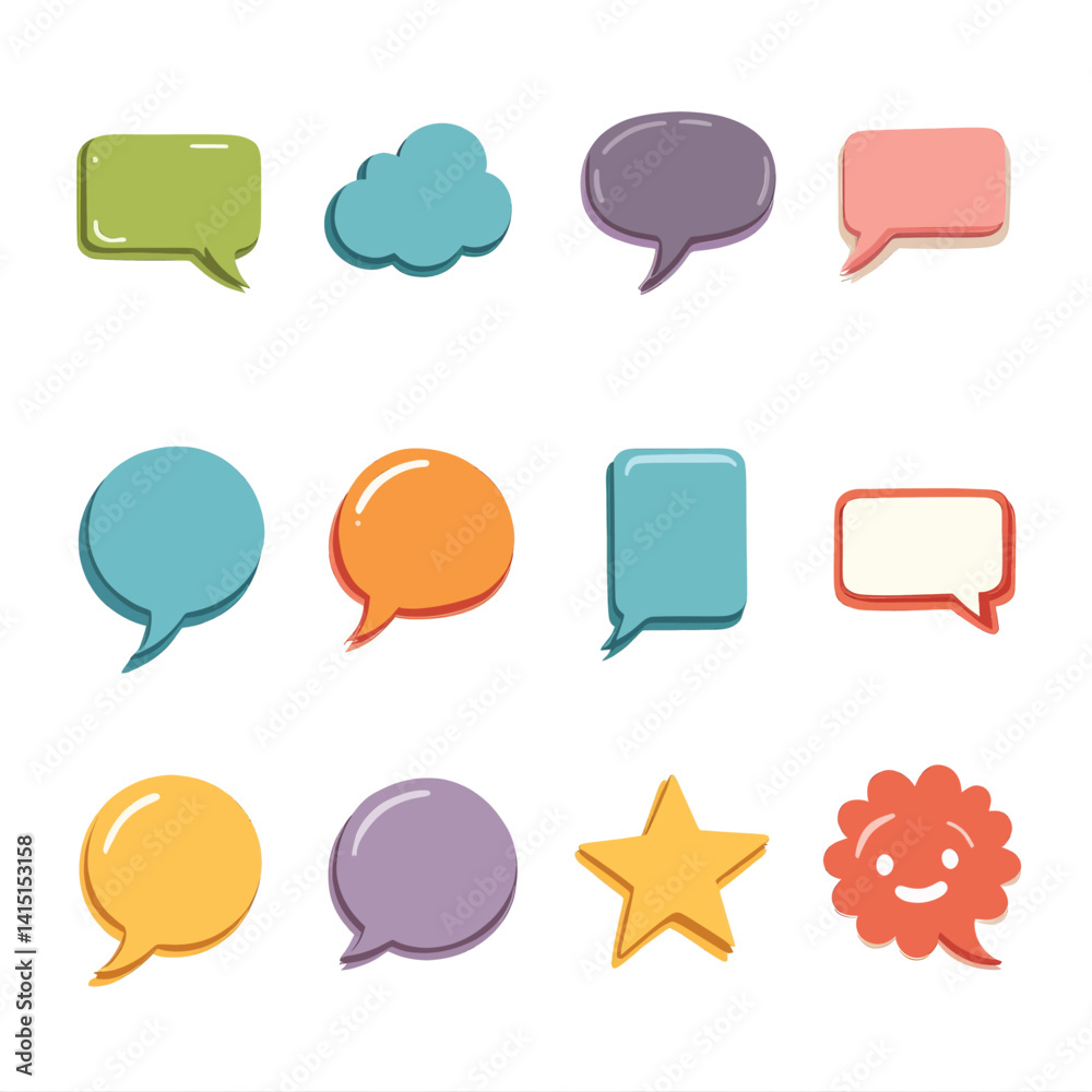 Colorful Cartoon Speech Bubbles and Shapes Set Colorful Cartoon Speech Bubbles and Shapes Set
