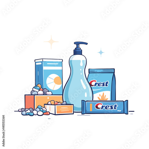 Crest Products with Soap and Pebbles Still Life