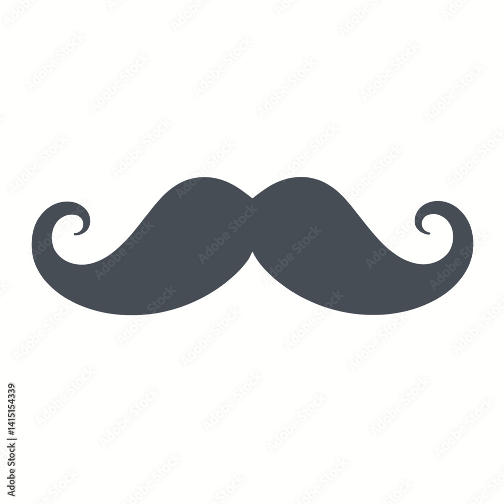 Gray handlebar mustache with curled ends on white Gray handlebar mustache with curled ends on white