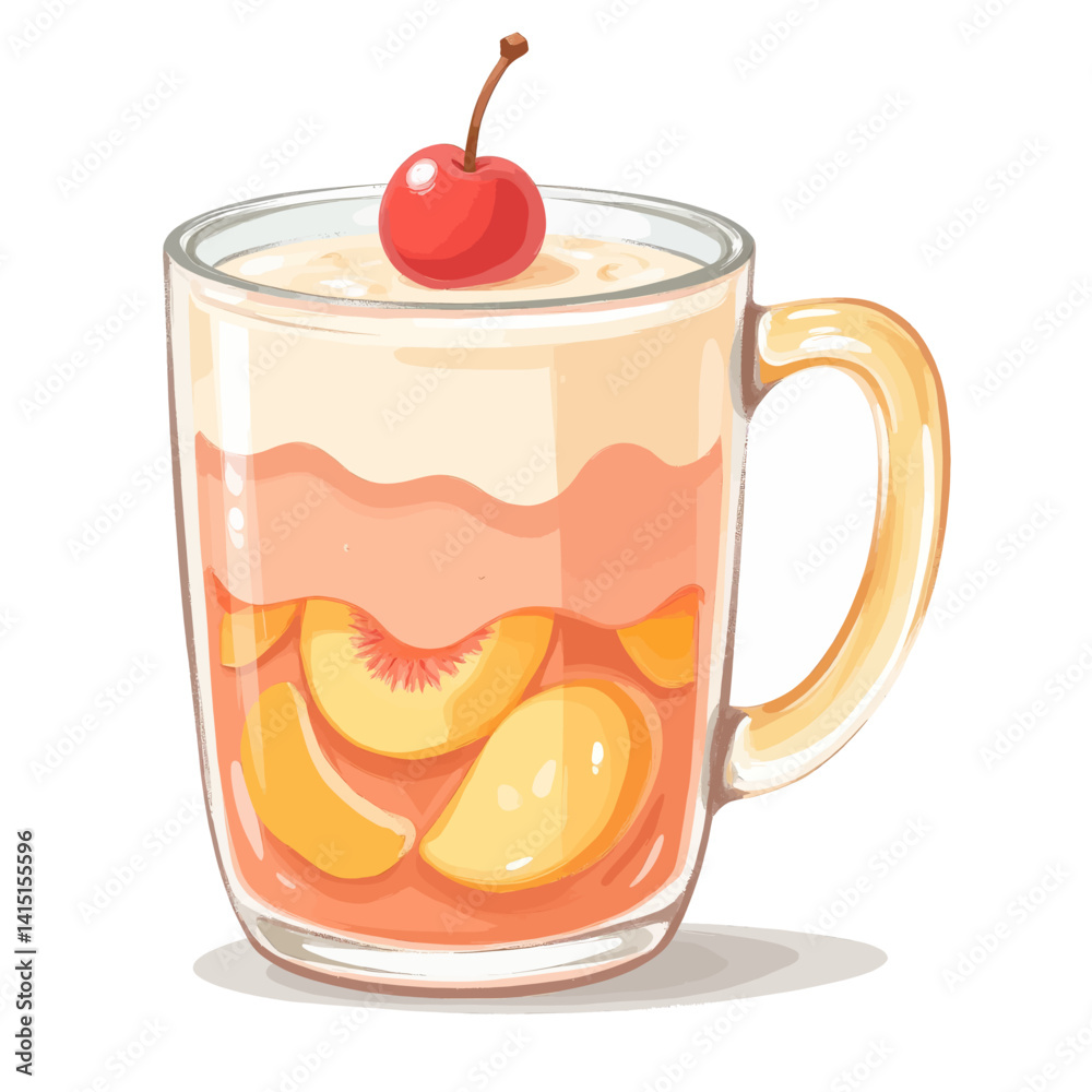 Peach drink in a glass mug topped with cherry Peach drink in a glass mug topped with cherry