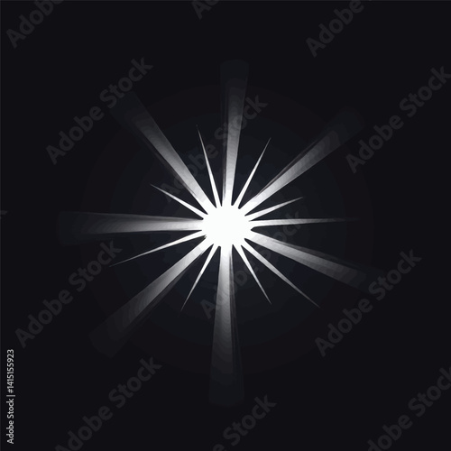 Starburst light rays on black background