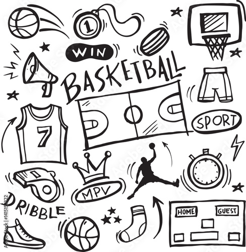 Basketball drawing vector icon. Hand Drawn Basketball Scribble vector. Basketball doodles vector