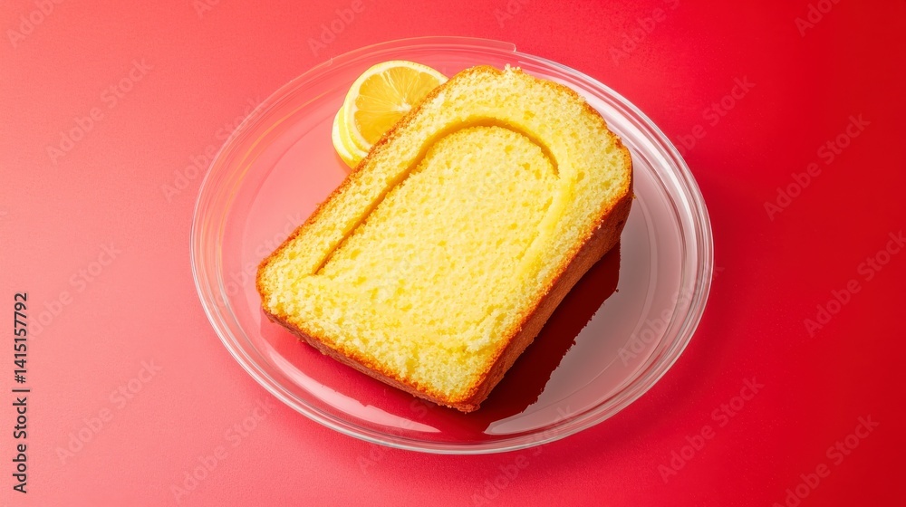 Top view of lemon sponge cake in transparent plate on a red background, hyper realistic photo with high quality --chaos 10 --ar 16:9 --stylize 0 --v 6.1 Job ID: e5c1c56d-85ec-4b89-8a77-10752da95f62 Top view of lemon sponge cake in transparent plate on a red background, hyper realistic photo with high quality --chaos 10 --ar 16:9 --stylize 0 --v 6.1 Job ID: e5c1c56d-85ec-4b89-8a77-10752da95f62