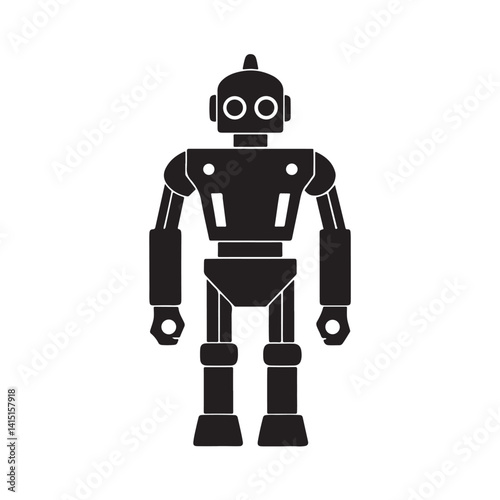 Flat Vector Robot Icon in Bold Silhouette Art