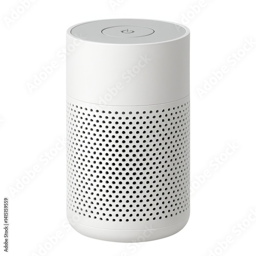 Modern White Cylindrical Air Purifier with Power Button Isolated on White Background – Compact HEPA Filter Device for Home, Office, and Personal Air Quality Improvement


