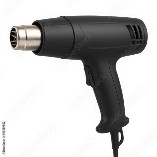 Black Electric Heat Gun with Nozzle and Trigger Handle Isolated on White Background – High-Temperature Power Tool for Paint Removal, Shrink Wrapping, and DIY Applications

