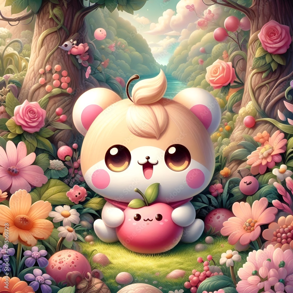 Naklejka premium easter bunny and eggs animal flower color