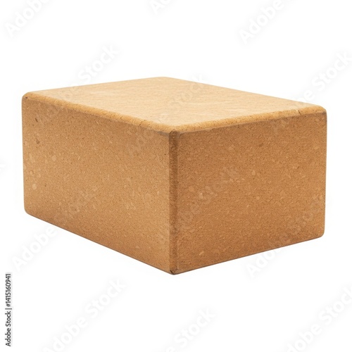 Angled View of Cork Yoga Block Isolated on White Background – Eco-Friendly Rectangular Exercise Prop for Support, Balance, Stretching, and Flexibility in Yoga and Fitness Workouts

