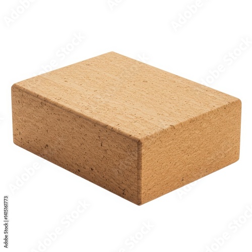 Cork Yoga Block Isolated on White Background – Eco-Friendly Rectangular Exercise Prop for Stretching, Balance, and Support in Fitness and Meditation Practices

