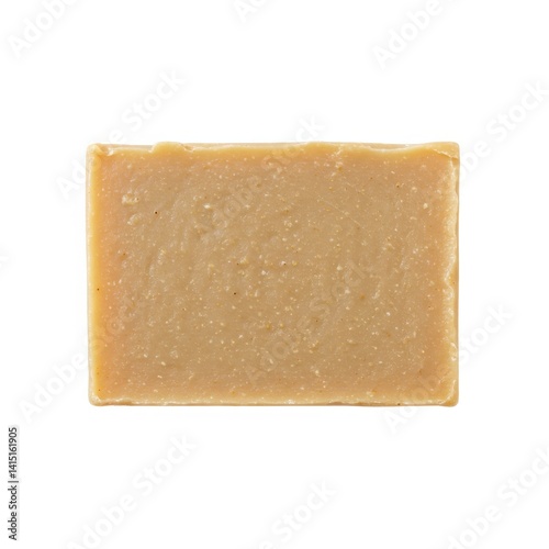 Handmade Natural Bar Soap Isolated on White Background – Organic Skincare Product with Beige Color and Textured Surface