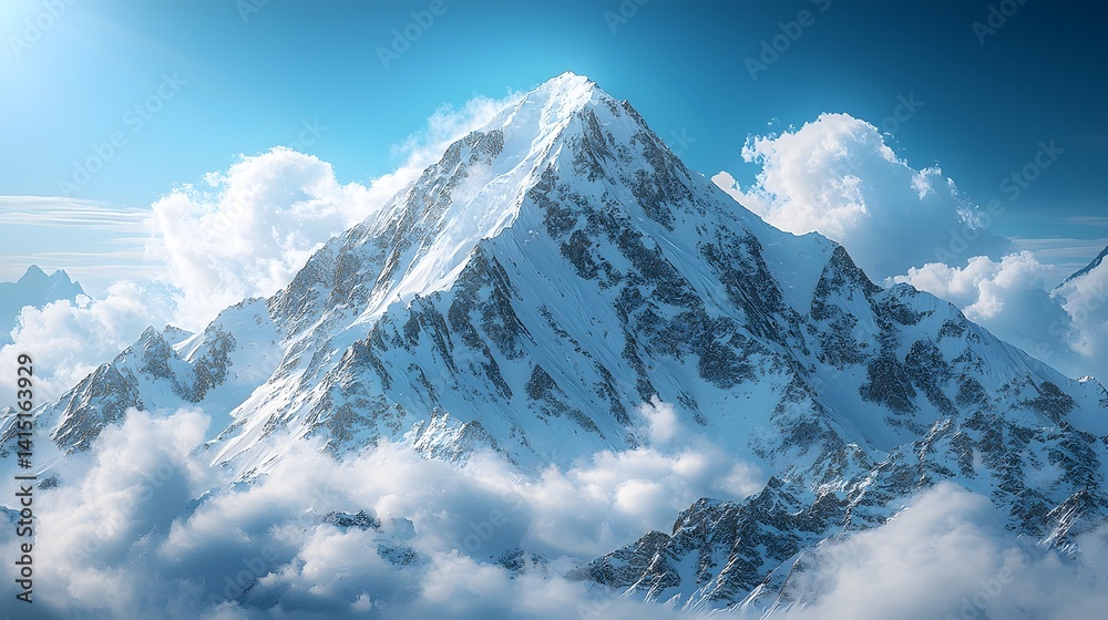 Fototapeta premium Majestic snow capped mountain peak against a vibrant blue sky