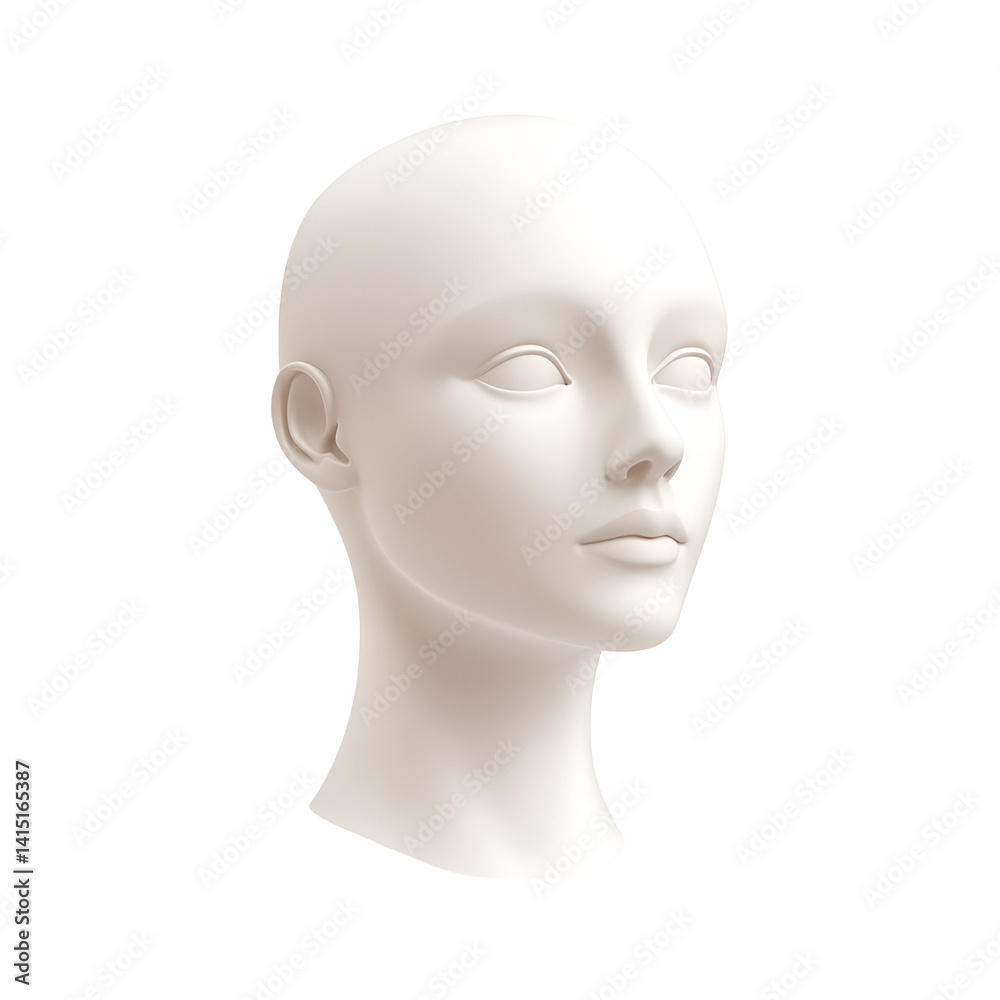 Realistic Mannequin Head Display with Smooth Features and Neutral Expression on a Transparent Background Realistic Mannequin Head Display with Smooth Features and Neutral Expression on a Transparent Background