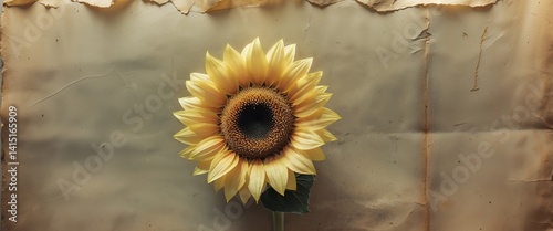 Obraz na płótnie The bright yellow sunflower rests on a textured old paper. w salonie