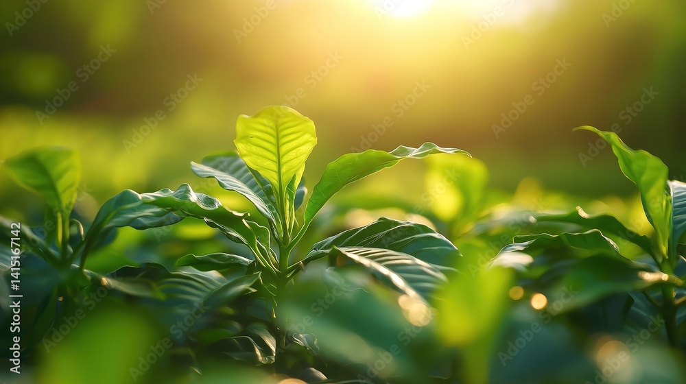Obraz premium Young coffee seedlings in gentle light, symbolizing growth and natural beginnings.