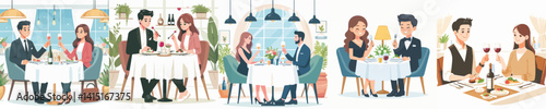 Vector of a couple having a fancy dinner.