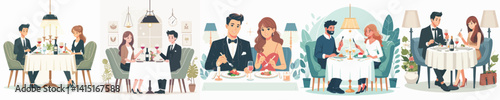 Vector of a couple having a fancy dinner.