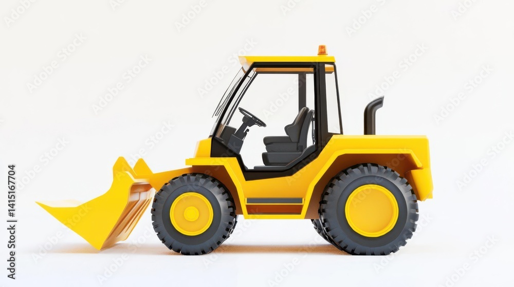 Yellow construction vehicle with a front loader on a plain background, showcasing its design Yellow construction vehicle with a front loader on a plain background, showcasing its design