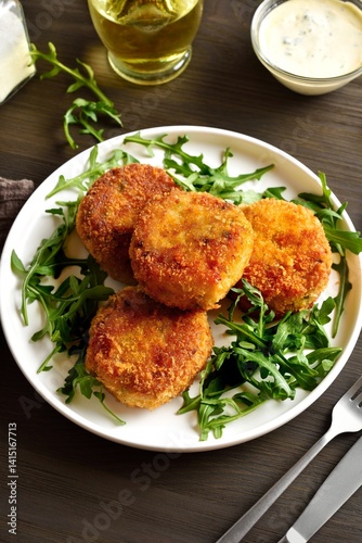 Deep fried fish cakes from mashed potato and minced fish