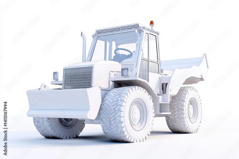 Naklejka premium White construction vehicle on a plain background, showcasing its design for industrial use