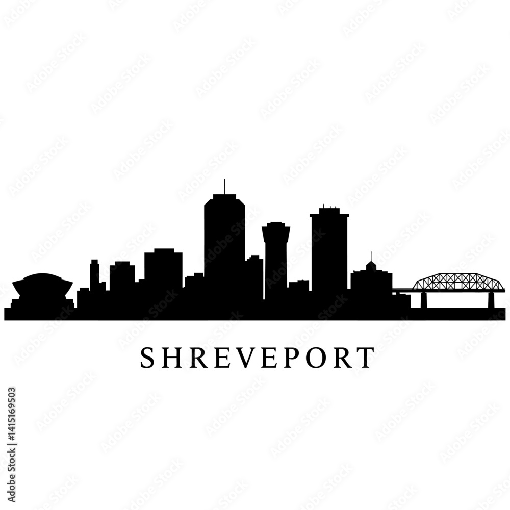 Naklejka premium Shreveport Skyline Silhouette with Louisiana Cityscape.