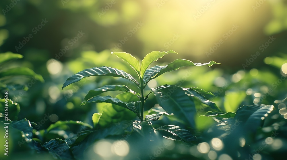 Obraz premium Young coffee seedlings in gentle light, symbolizing growth and natural beginnings.