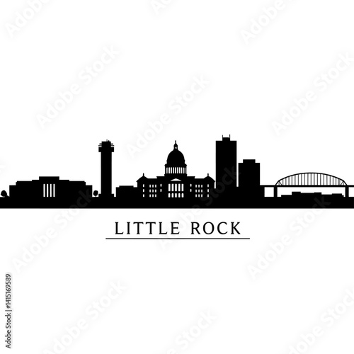 Little Rock skyline with black silhouette, and Arkansas.