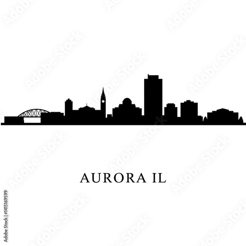 Aurora Illinois Skyline Silhouette with Cityscape.
