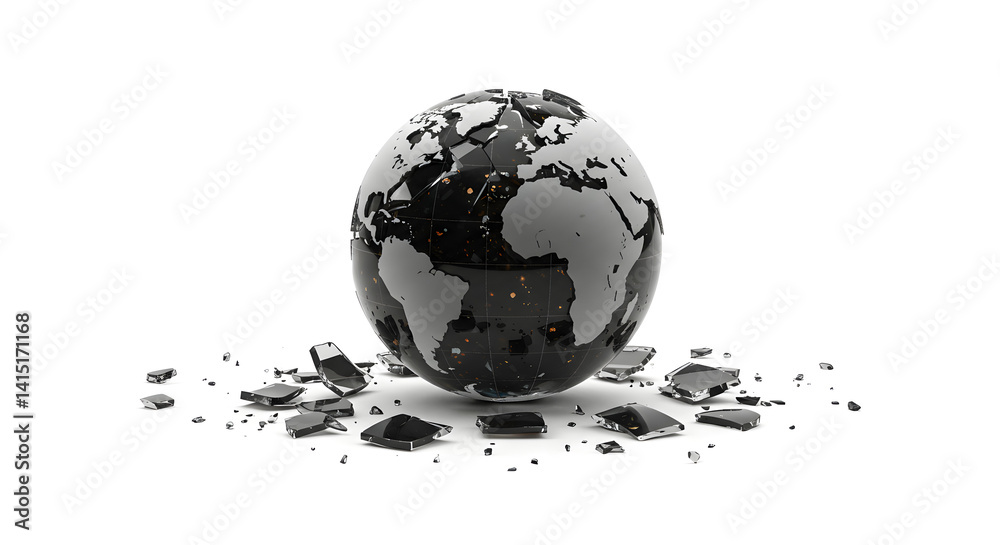 Obraz premium Fragile Earth Globe with Cracks and Shattered Pieces