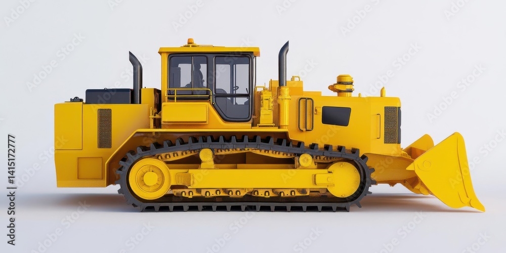 Yellow bulldozer positioned on a plain background, showcasing its design and functionality Yellow bulldozer positioned on a plain background, showcasing its design and functionality