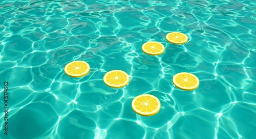 Lemon slices floating on turquoise water surface