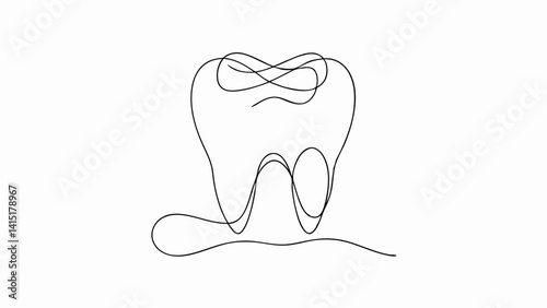 Clean one line vector illustration of a stylized tooth, perfect for dental clinic logos, oral hygiene icons, orthodontic branding, dental health campaigns, and minimalist tooth-themed SVG product