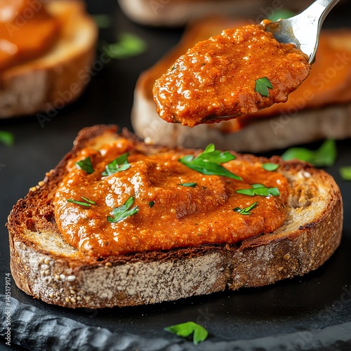 Spanish Romesco Sauce for grilled dishes styled with Spanish Romesco Sauce ingredients and traditional Spanish Romesco Sauce texture on rustic surfaces, Spanish sauce

romesco dip

roasted pepper

gou