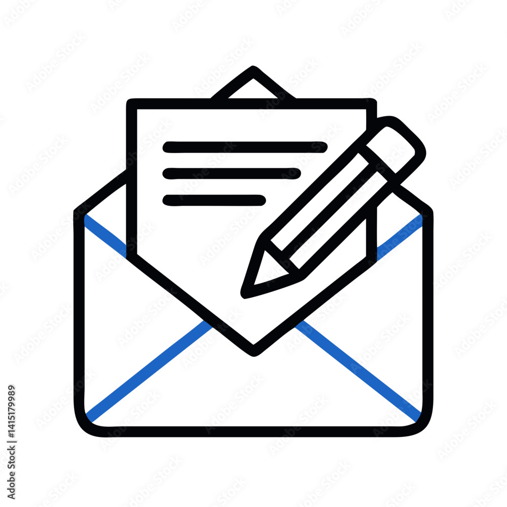 Envelope with Pencil Icon – Vector Symbol for Mail, Messaging, and Writing Envelope with Pencil Icon – Vector Symbol for Mail, Messaging, and Writing