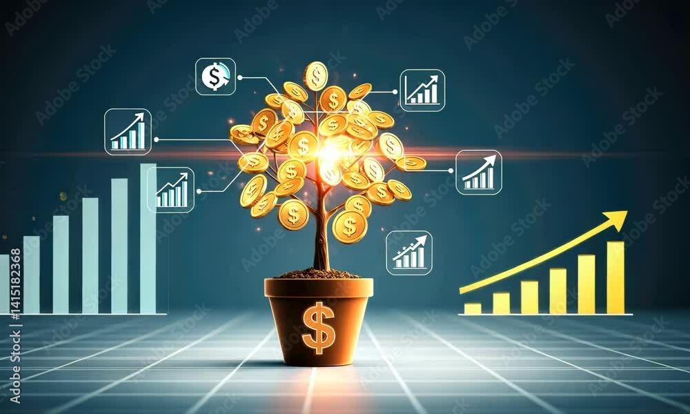 Tree with coins symbolizing financial growth and investment