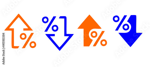 Percent arrow up and down icon. Isolated percentage increase and decrease symbols.