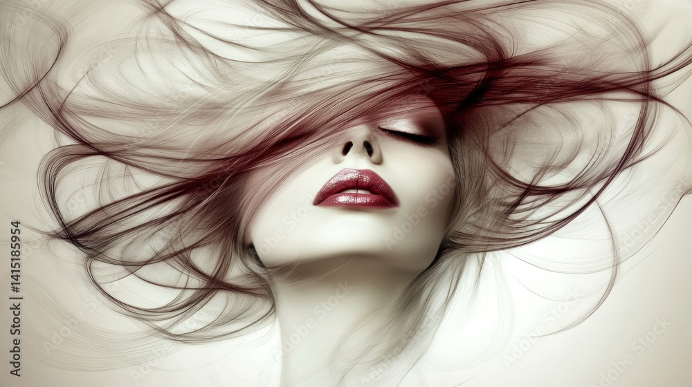 Fototapeta premium Elegant woman with flowing, dramatic hair.
