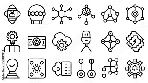 This vector set features black silhouette icons and symbols for web design and business illustration