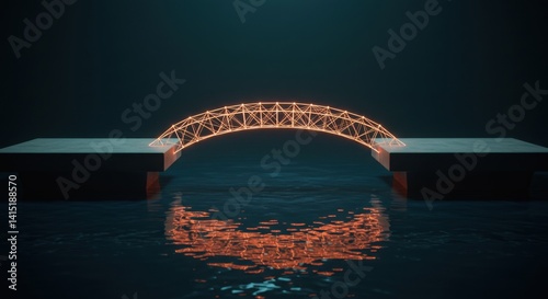 Abstract bridge structure between two floating platforms representing connection between businesses
