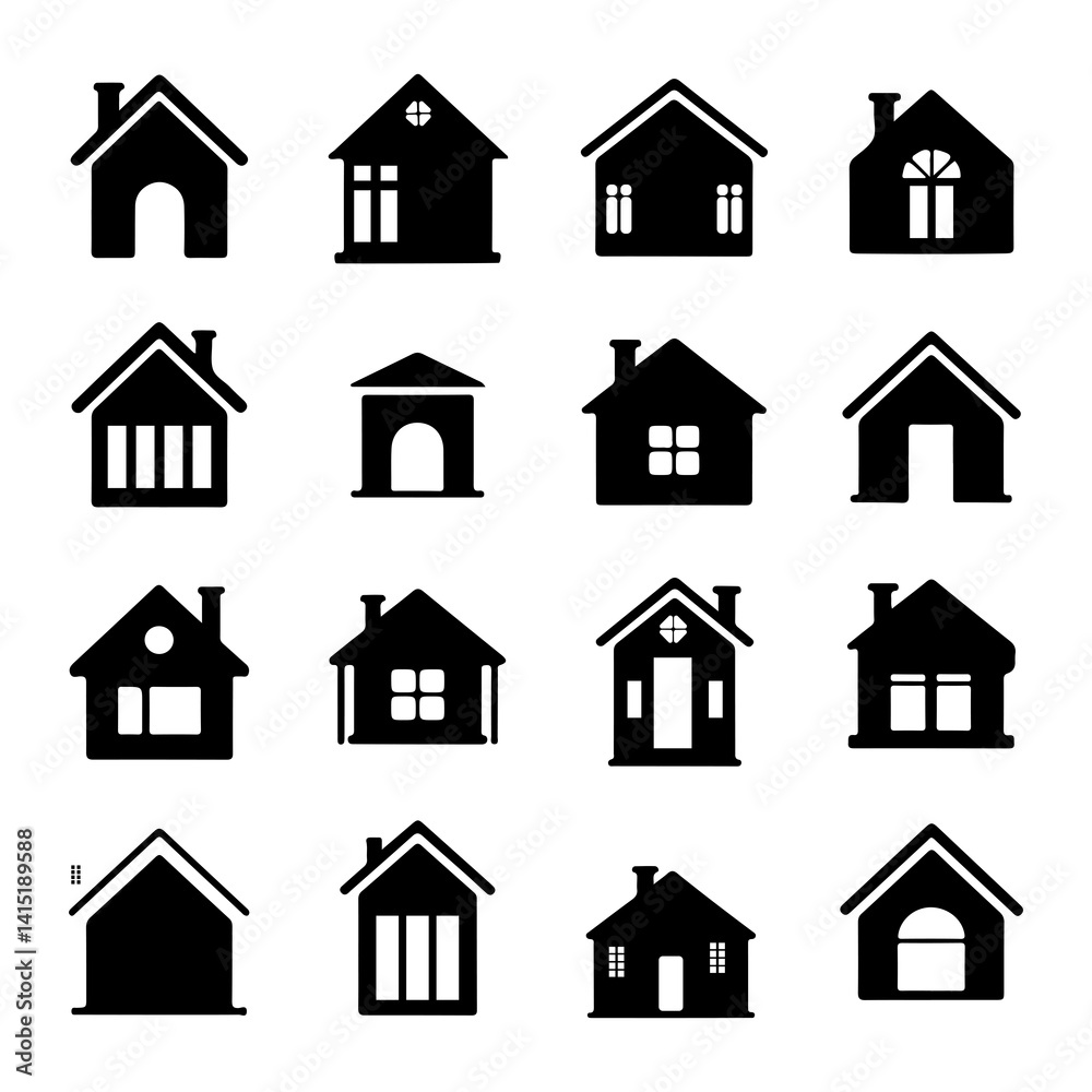 modern house silhouette icons set modern house silhouette icons set
