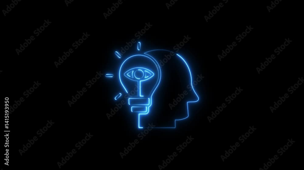 Glowing neon visionary icon isolated on black background. HD Video motion graphic animation Glowing neon visionary icon isolated on black background. HD Video motion graphic animation