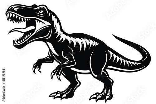 Angry dinosaur, Black and white vector illustration, animal silhouette