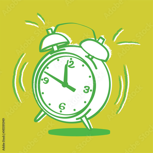 Illustration of a ringing annoying alarm clock