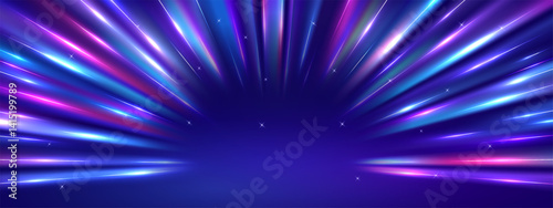 Virtual Reality VR background with zoom effect. Illustration of spreading lines shiny effects for ecommerce signs retail shopping. Abstract light rays background