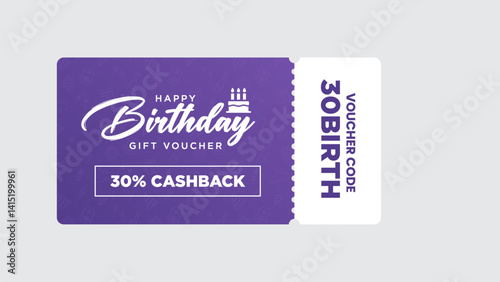 Birthday gift voucher card design. Cashback coupon promotion for birthday background vector illustration.
