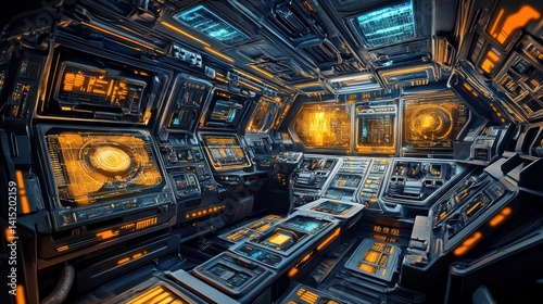Fototapeta Naklejka Na Ścianę i Meble -  Futuristic spaceship cockpit interior